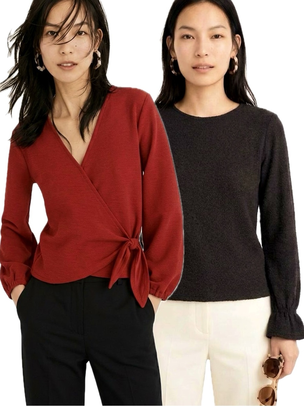Madewell Texture & Thread Crepe Long Sleeve Top Bundle Size XXS Black & Red